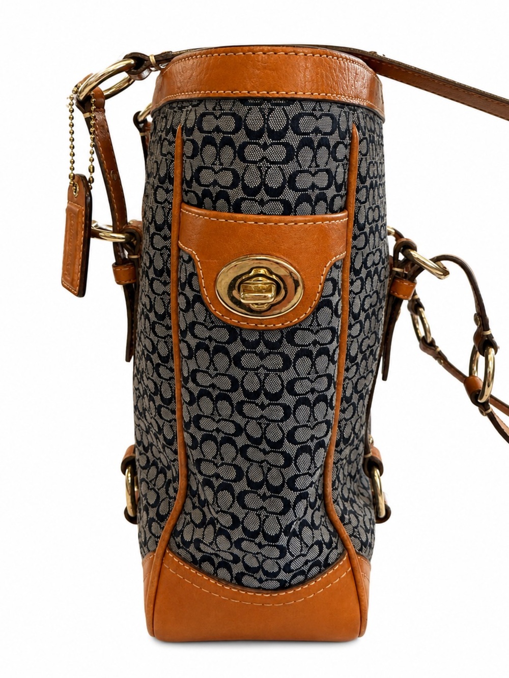 Coach Navy Signature Canvas Tote with Brown Leather Trim - Picture 3 of 8